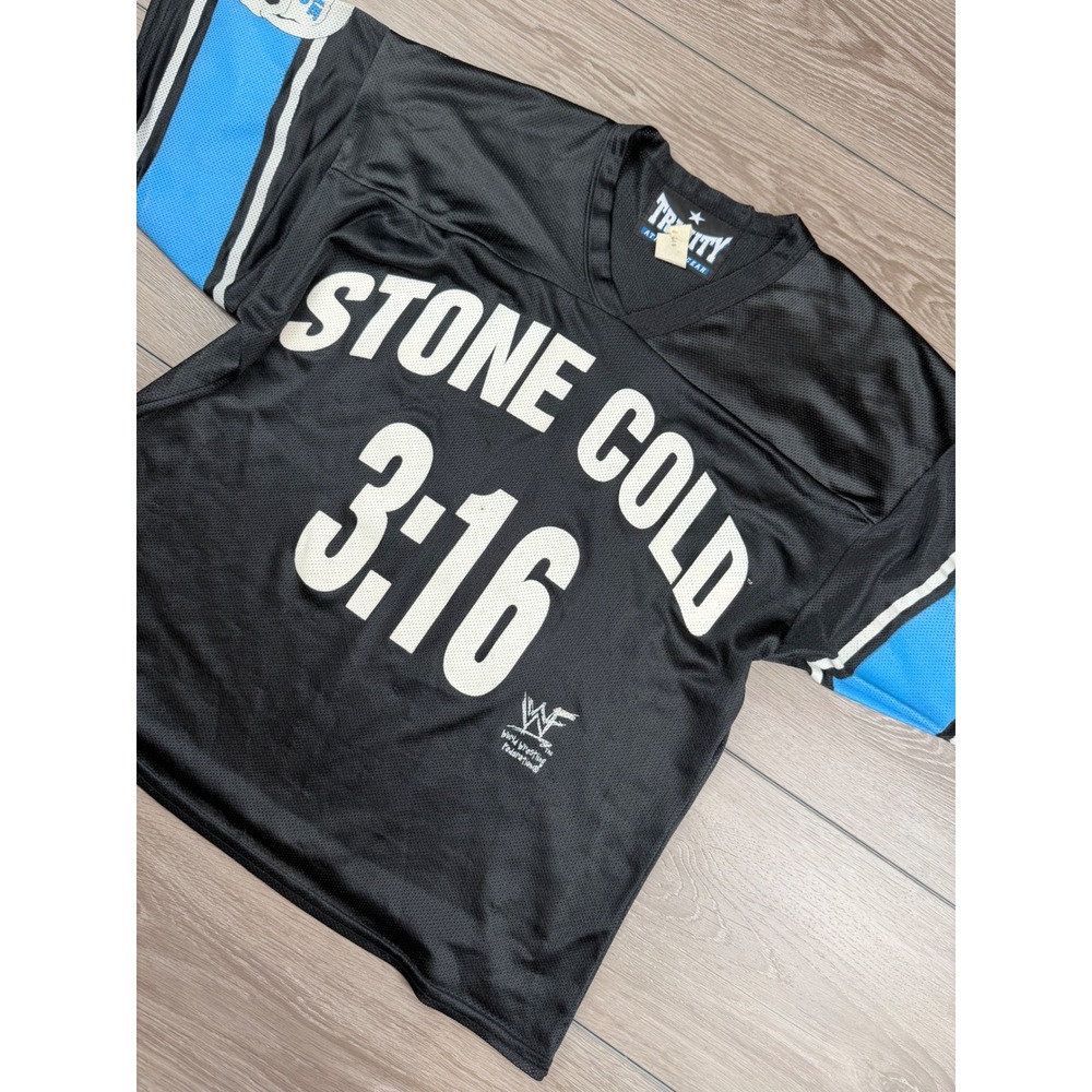 Trinity Mens Stone Cold‎ Steve Austin 3:16 WWF Vintage Jersey Mesh Black L